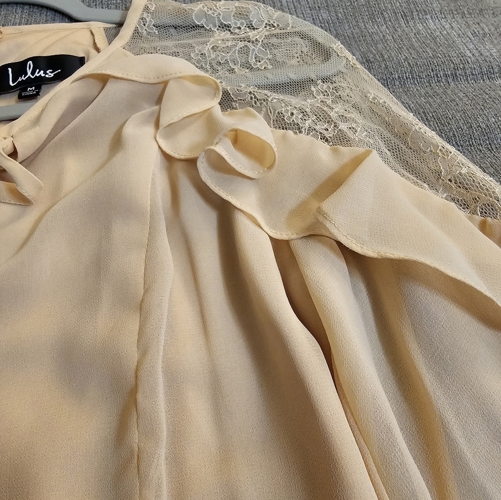 Lulu's Pastel Melon Light Orange Boho Lace Ruffle Festive Casual Dress Medium - Picture 4 of 8